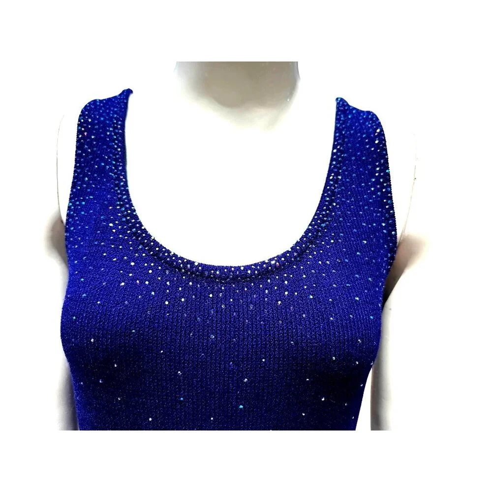 Vintage Dress by St John 2 Royal Purple Santana Knit Maxi Rhinestone Sparkle Gow - Picture 13 of 16